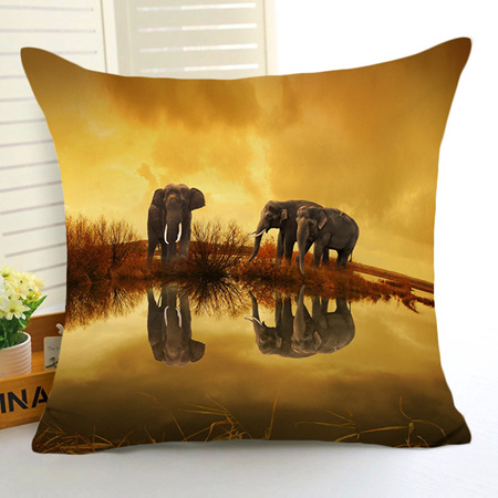 Elephants at the Watering Hole Cushion Cover