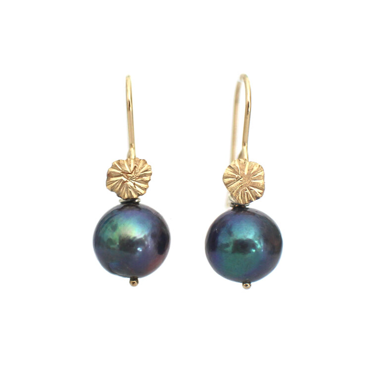 Elise solid 9k gold stars peacock pearls earrings lily griffin nz jeweller