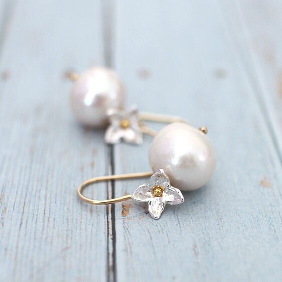 ella pearl earrings floral sterling silver wedding bride lily griffin jewellery