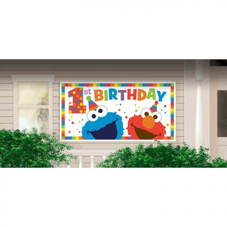 Elmo's First Birthday banner - plastic