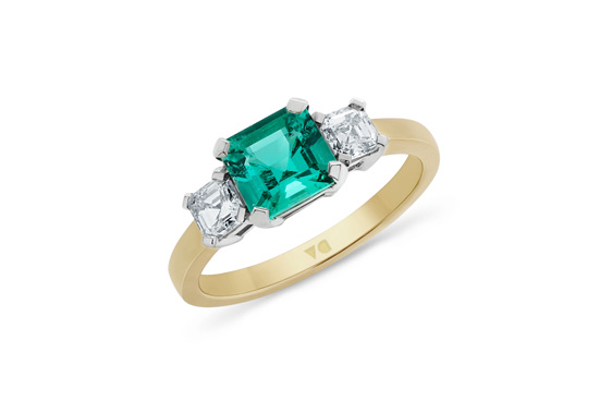Emerald and diamond three stone ring fine jewellery gemstone ring nz