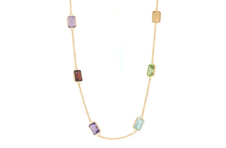 Emerald Cut Coloured Gemstone Necklace
