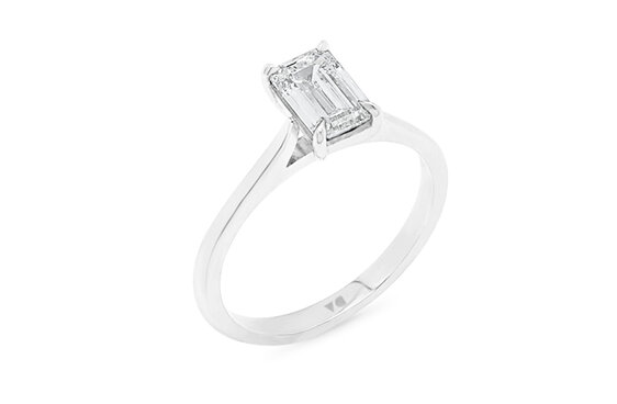 Emerald Cut Diamond Solitaire Engagement Ring in Platinum, 18ct Gold