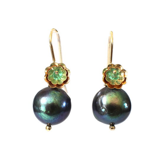 emerald gold flowers peacock pearls earrings lilygriffin nz jewellery wedding