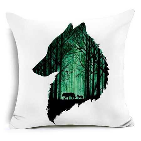 Emerald Wolf in Forest Cushion Cover