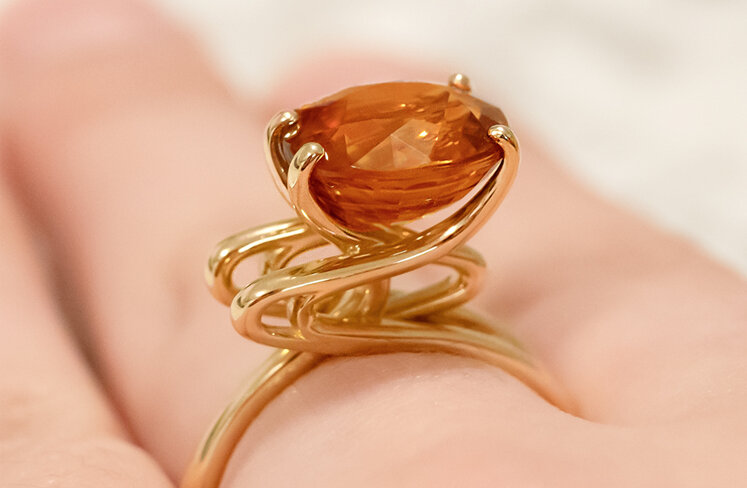 Emerge Golden Zircon Ring in 18ct Yellow Gold on Hand