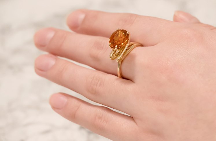 Emerge Golden Zircon Ring in 18ct Yellow Gold on Hand