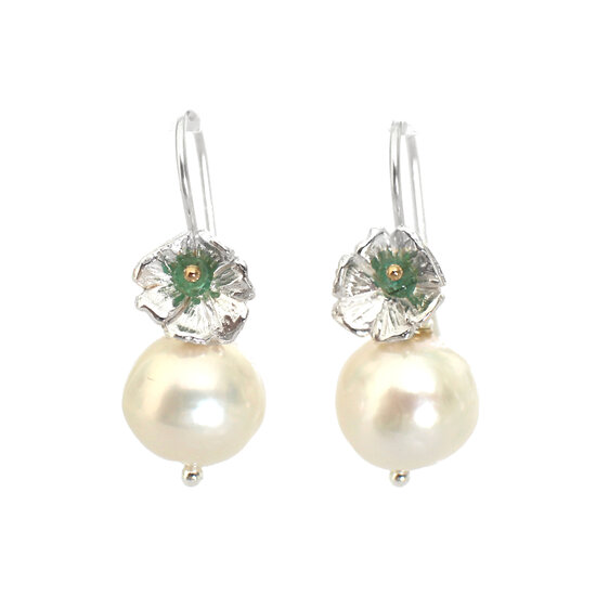 Emerson sterling silver emerald pearl earrings flowers lily griffin nz jewellery