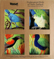 Endangered Birds of New Zealand set of 4 10x10cm Ceramic Tiles