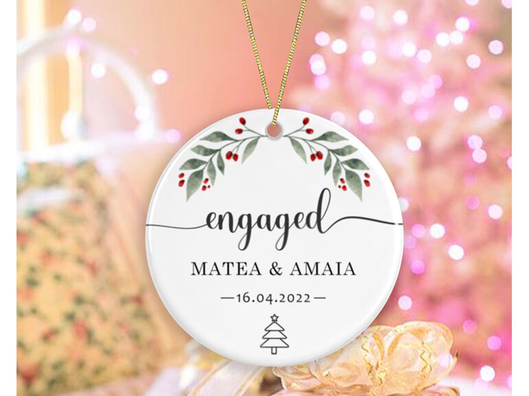 engaged personalised ceramic ornament