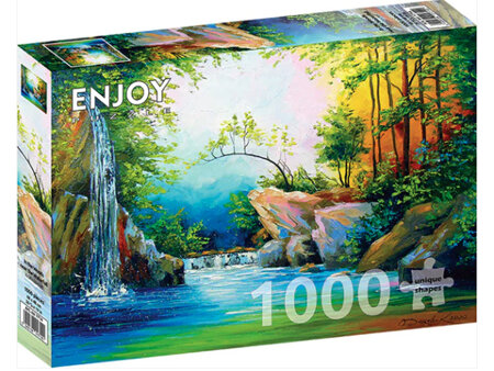 Enjoy 1000 Piece Jigsaw Puzzle  In the Woods near the Waterfall