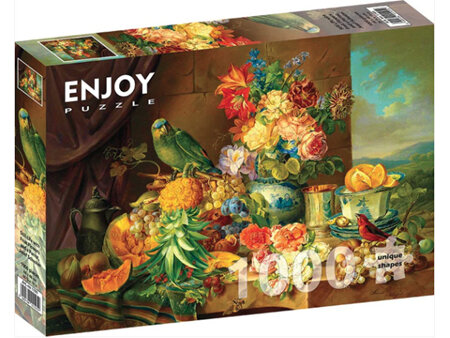 Enjoy 1000 Piece Jigsaw Puzzle  Josef Schuster: Still Life with Fruit Flowers and a Parrot