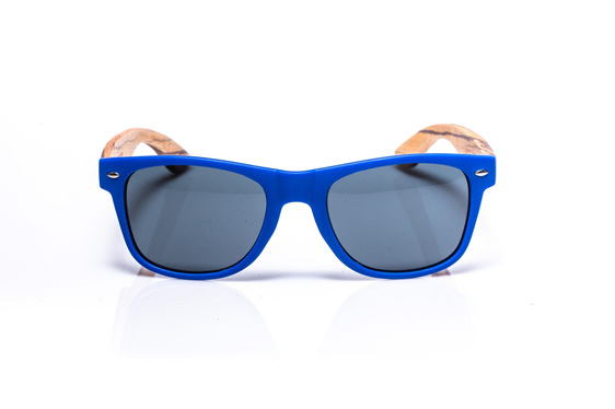 EP1 Wood Arm Sunglasses - Blue Matt & Grey Lens