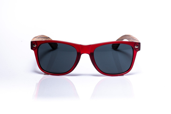 EP1 Wood Arm Sunglasses - Dark Red & Grey Lens