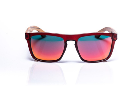 EP2  Wood Arm Sunglasses - Dark Red with Mirror Lens
