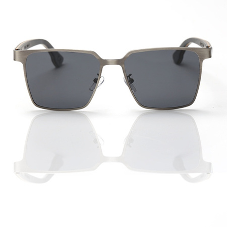 EP5 Wooden Arm Sunglasses-Silver Metal with Grey Lens