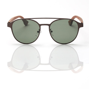 EP7 Wooden Arm Sunglasses - Chocolate Metal with Green Lens