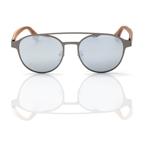 EP7 Wooden Arm Sunglasses - Gun Metal with Silver Lens