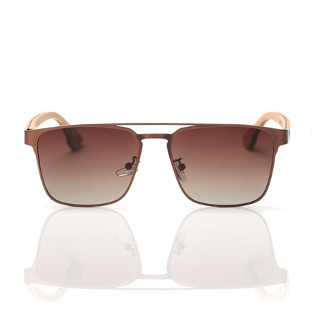 EP8 Wooden Arm Sunglasses-Gold Metal with Brown Lens