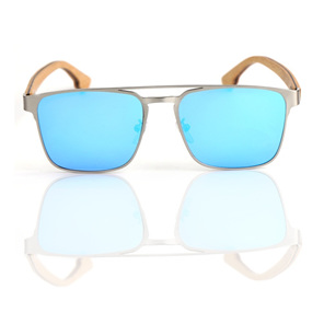 EP8 Wooden Arm Sunglasses - Silver Metal with ICE  Lens