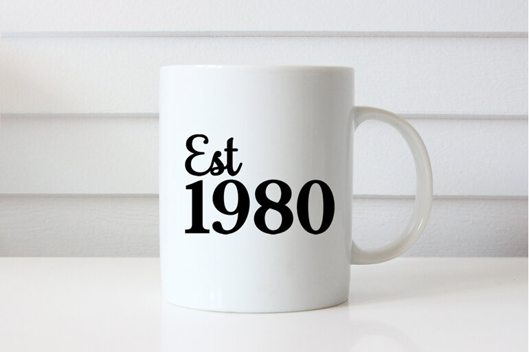 Established year of birth personalised mug