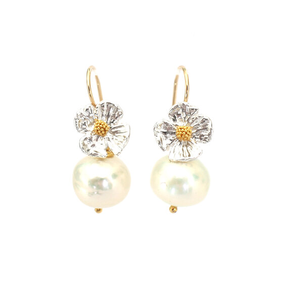Evelyn flower pearl earrings vermeil edison gold wedding lily griffin nz jewelry
