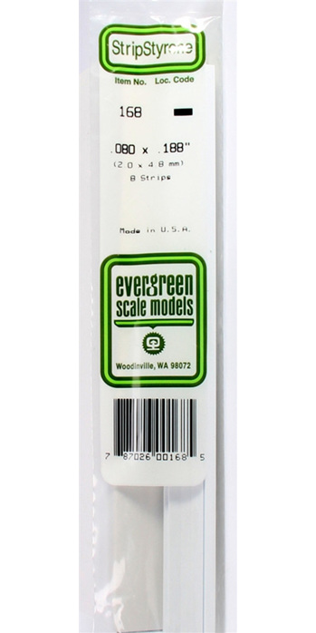 Evergreen 168 Strip Styrene - 2.0 x 4.8mm Strips - Rick's Model Kits
