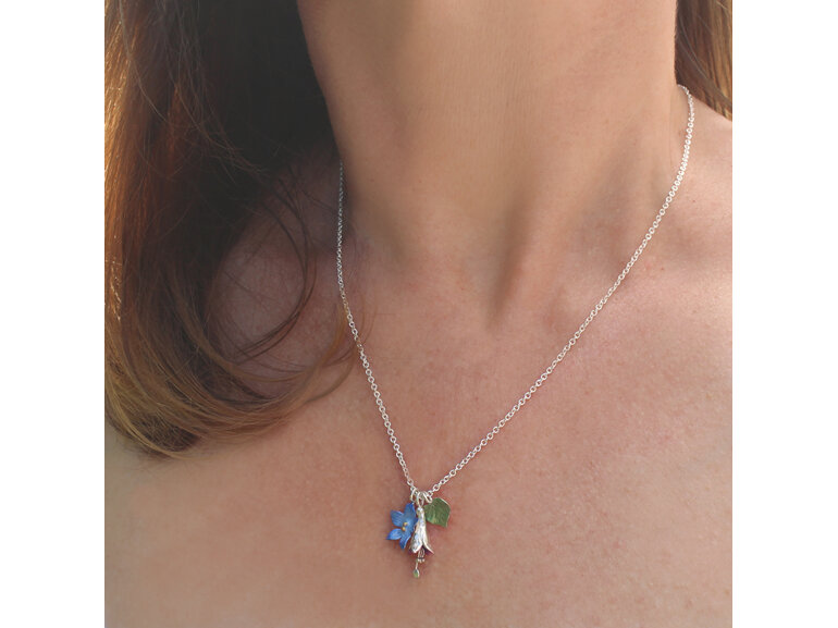 fae bluebell blue kawakawa  leaf fuchsia flowers pendant lily griffin nz