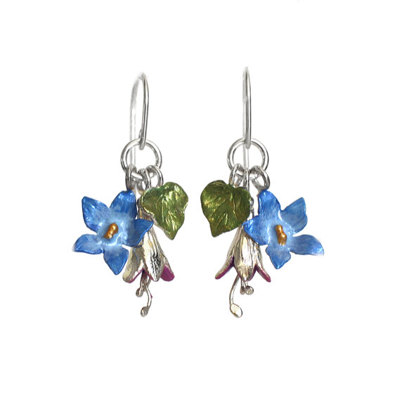 fae fairy bluebell rimuroa kawakawa kotukutuku fuchsia flowers earrings nz