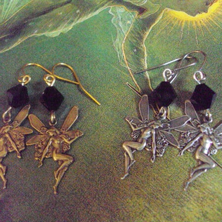 Fairy Czech jet bicone bead earrings
