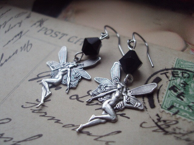 Fairy Czech jet bicone bead earrings