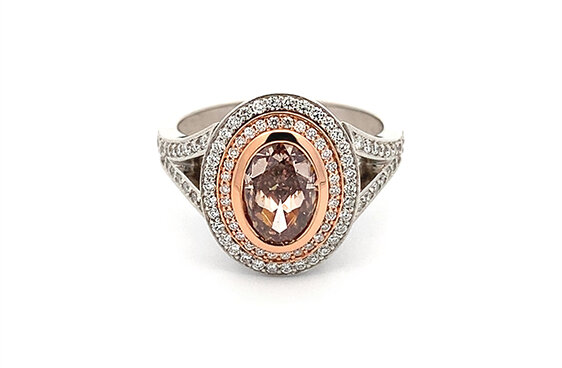 Fancy Orange Diamond Double Halo Ring Platinum 18ct rose gold