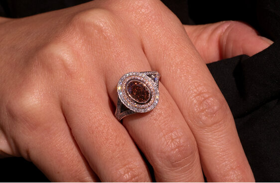 Fancy Orange Diamond Double Halo Ring Platinum 18ct rose gold