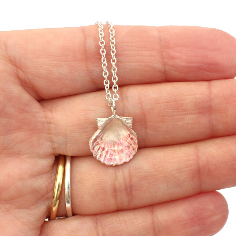 fanshell shell pink beach lily griffin sterling silver necklace pendant ocean