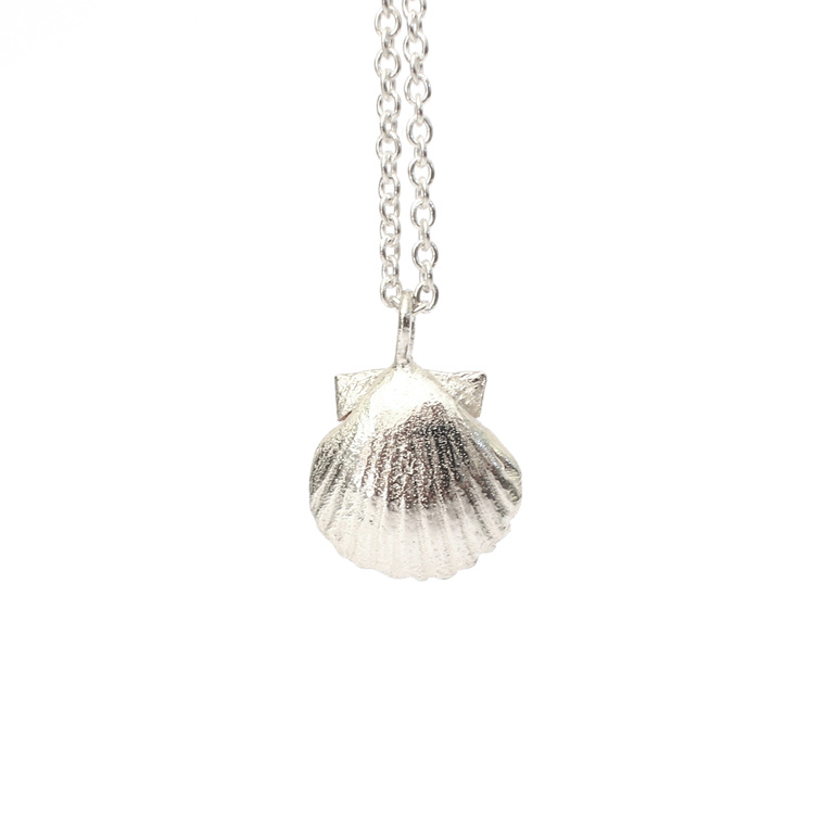 fanshell shell pink beach summer sterling silver necklace pendant ocean