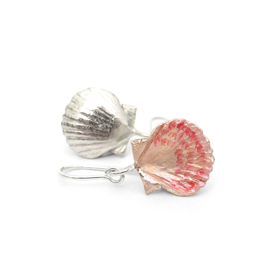 fanshell shells pink beach summer sterling silver earrings ocean