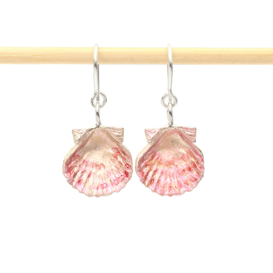 fanshell shells pink beach summer sterling silver earrings ocean