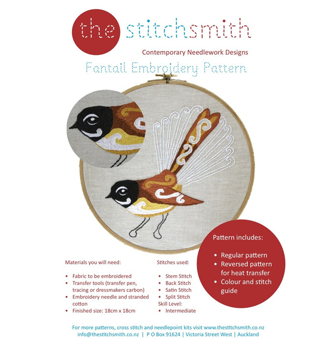 Fantail embroidery emailed pattern