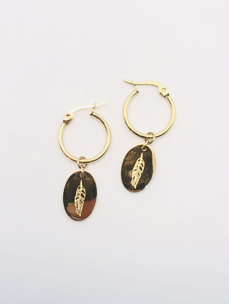 Fashion Earrings Hoop with Oval - Gold