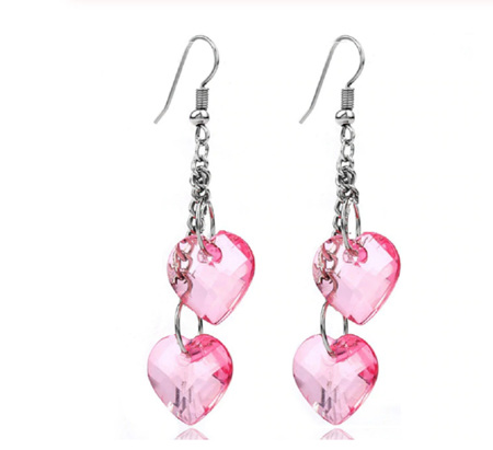 Fashion Heart Shape Dangle Earrings - PINK