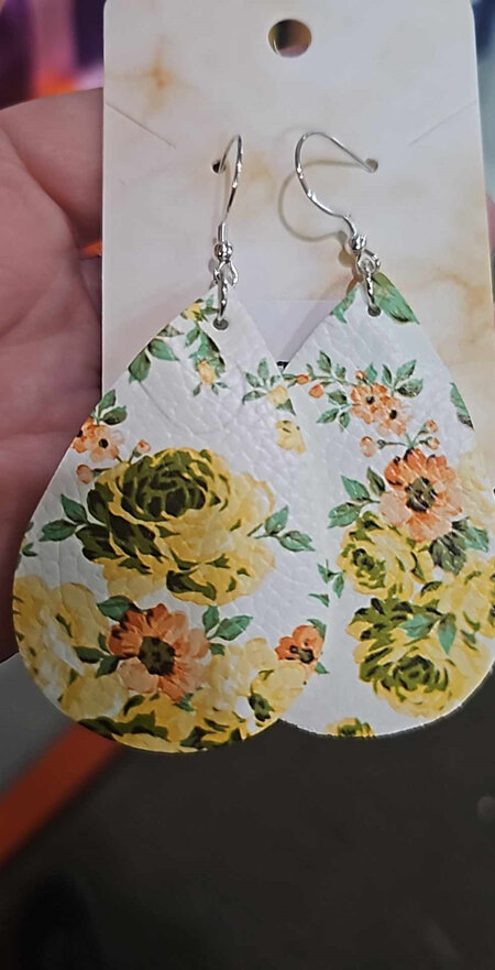 Faux Leather Yellow Floral Earrings