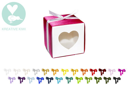 Favour Box with Ribbon - Heart Window - White or Kraft (100/pack)