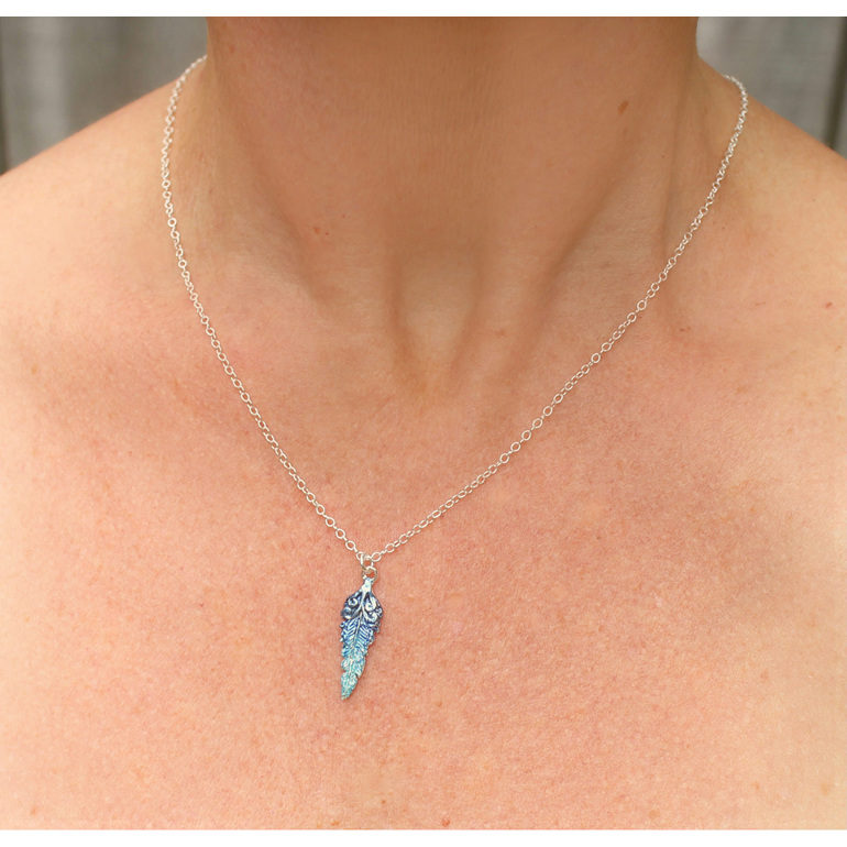 feather kotare kingfisher bird blue aqua necklace pendant nz jeweller
