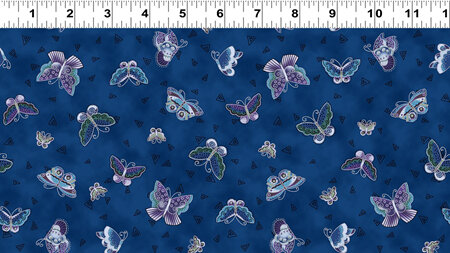 Feline Frolic Navy Butterfly Toss w/ Silver Metallic 280092