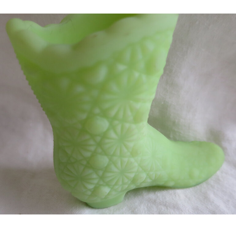 Fenton green custard glass boot