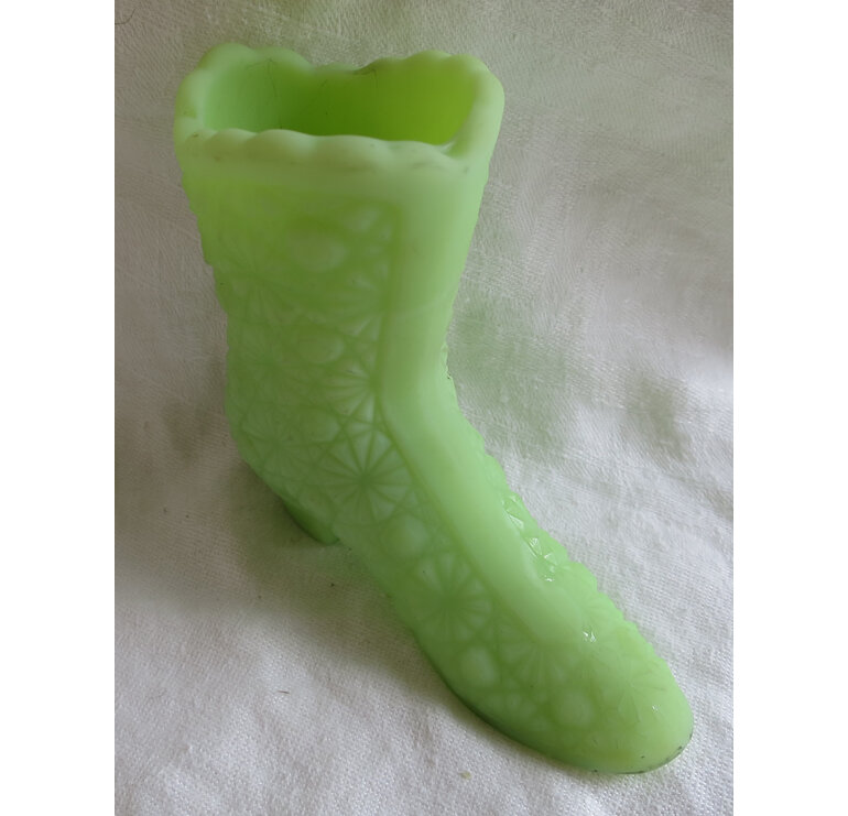 Fenton green custard glass boot