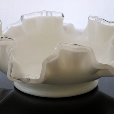 Fenton white frilly edge glass bowl