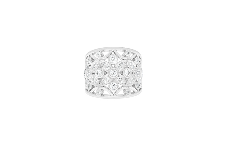 Filigree Flower Detail White Gold Diamond Cluster Ring