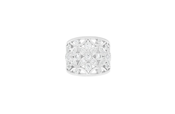 Filigree Flower Detail White Gold Diamond Cluster Ring