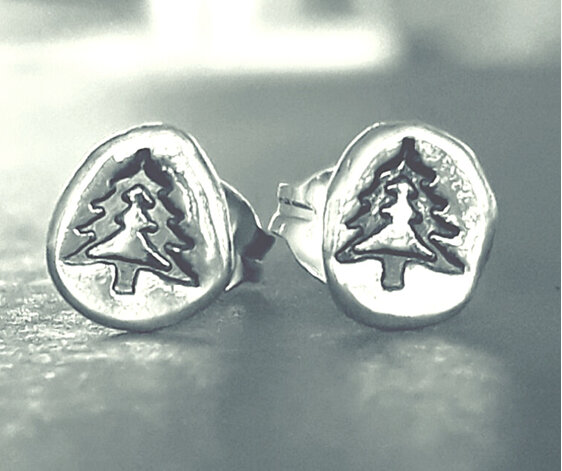 fine silver Christmas tree stud earrings